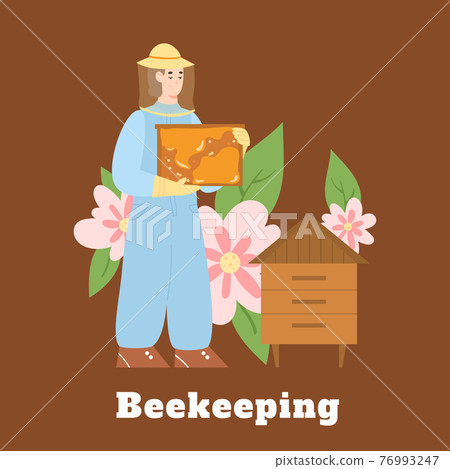 Beekeeping banner for web or bee products pack, flat vector illustration. 76993247