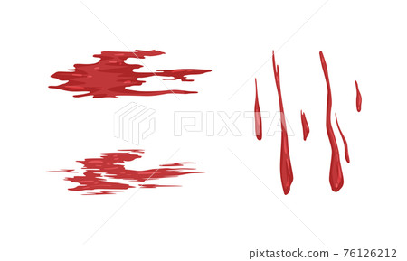 Splatters and Drops of Red Ink Paint Set, Blood Stains Cartoon Vector Illustration 76126212