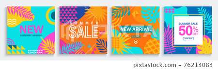 Sale summer cards with geometric and tropical mix. 76213083