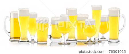 Set of fresh light beer glasses with bubble froth isolated on white background. 76301013