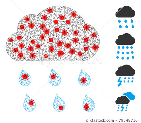 Polygonal Wire Frame Rain Cloud Icon with Virus Items 79549716