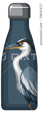 A thermos bottle with blue pelican pattern 79691417