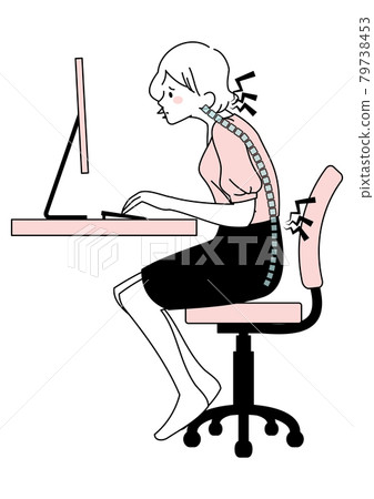 Pain in a woman using a computer in a distorted posture 79738453