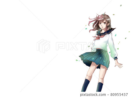 Girl illustration in sailor suit Wakaba and left space version 80955437