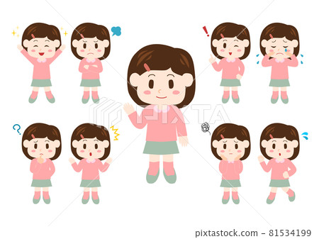 Character illustration full body set: Girl with a hairpin 81534199