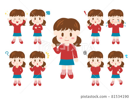 Character illustration, full body set: girl with low pigtails 81534190