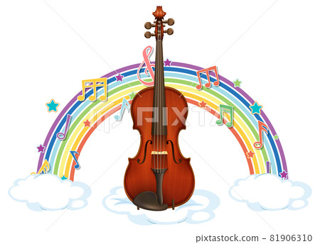 Violin with melody symbols on rainbow 81906310