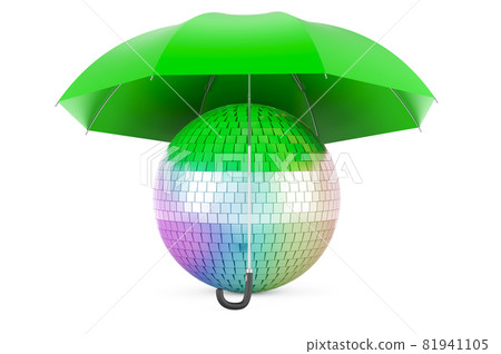 Mirror disco ball under umbrella, 3D rendering 81941105