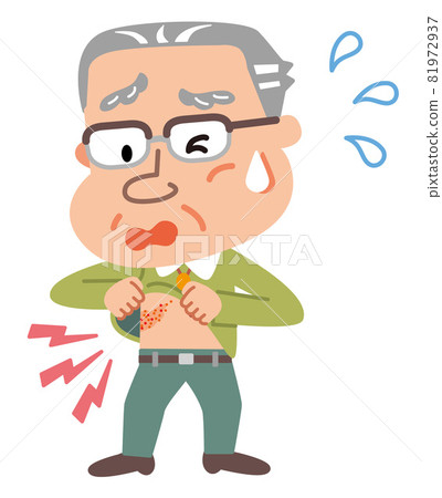 Illustration of an elderly man confirming a rash 81972937