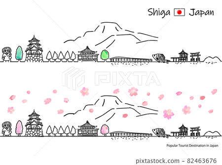 Cityscape simple line drawing set of sightseeing spots in Shiga prefecture in spring 82463676