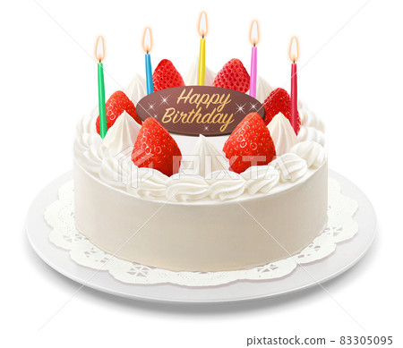 Whole cake birthday cake illustration real white plate 83305095