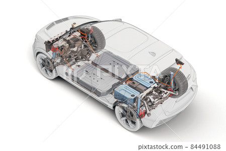 Electric car technical cutaway 3d rendering. 84491088