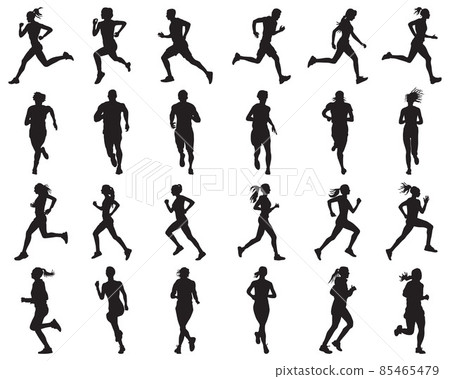 Black silhouettes of runners on white backgrounds 85465479