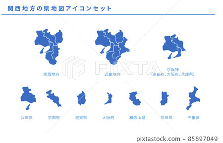 Map of Japan, prefecture map icon set of Kansai region, vector material 85897049