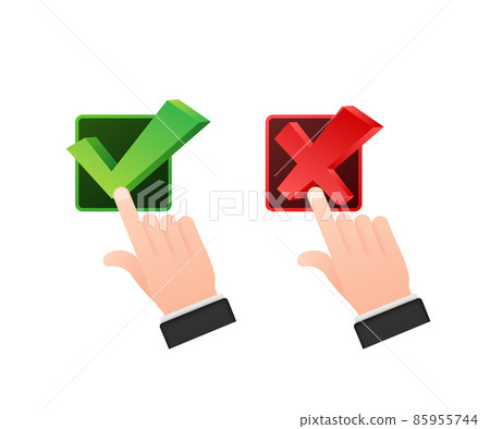 Yes and No button with hands. Feedback concept. Positive feedback concept. Choice button icon. Vector stock illustration. 85955744