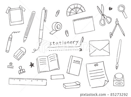 Stationery hand-drawn illustration set (monochrome) 85273292