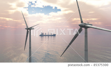 Offshore wind turbines and cargo ship 85375300