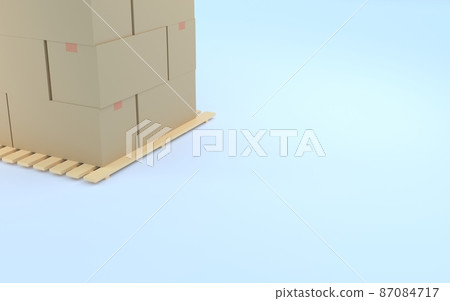 Image of pallets and floors loaded with cardboard, distribution warehouse, 3DCG with copy space 87084717