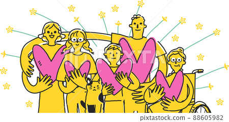 Illustration material of a family who gathers in the shape of love and a heart 88605982