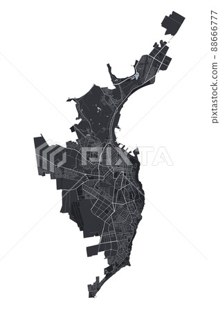 Odesa vector map. Detailed black map of Odessa city poster with roads. Cityscape urban vector. 88666777