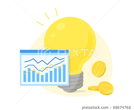 Concept design of electricity charges. Light bulbs and graph charts and vector illustrations of money on a white background. 88674768