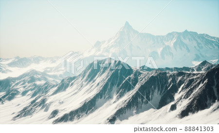 Mountain winter Caucasus landscape with white glaciers and rocky Peak 88841303