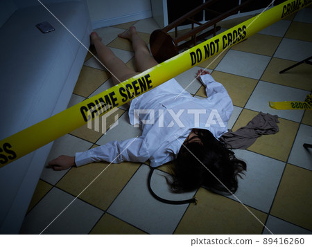 Crime Scene - Woman dead lying on the floor 89416260