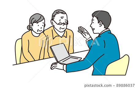 A businessman explaining to an elderly couple 89886037