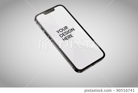 smartphone screen on white background mock up. Phone modern screen design. mock up isolated on gray background PSD. Save with clipping path. 90558741