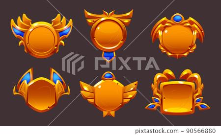 Game gold award badges with decorative frames 90566880