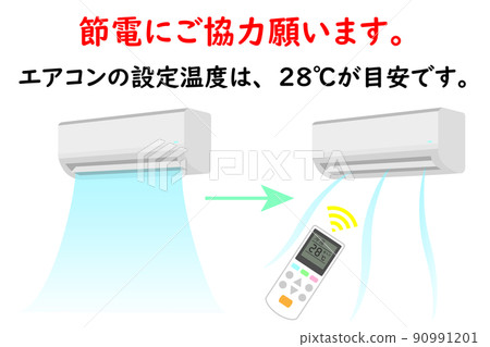 Air conditioning. Summer image. Power saving measures. As a guide, the set temperature for cooling is 28 ° C. 90991201