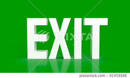 The white exit on green background 3d rendering 91458886