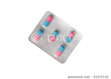 Blister of pills isolated on white background. Tablets on a table. Pharmacy. Treatment 91975529