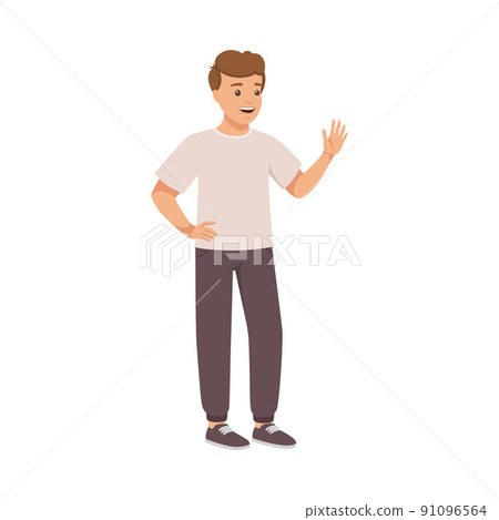 Man Character in Casual Pants Standing and Waving Hand for Greeting Vector Illustration 91096564