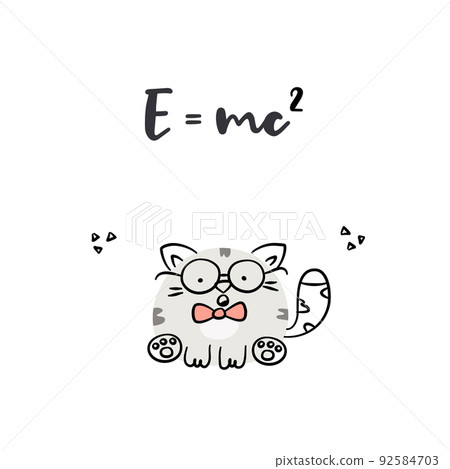 Cute cartoon cat. Funny hand drawn animal character isolated on white background.  Print for t shirt, suitable for cards, posters. Flat vector illustration. 92584703