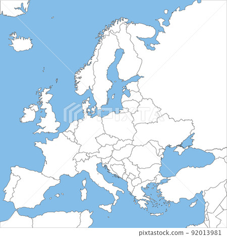 Blank map and borders throughout Europe, Mediterranean coast 92013981