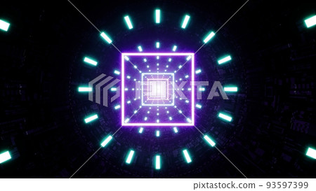 Neon Square Light in the Multi Lamp Sci Fi Tunnel 3D Rendering 93597399