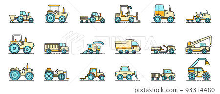 Agricultural machines icons set line color vector 93314480