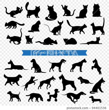 Dogs And Cats Black Silhouette Set 94401536