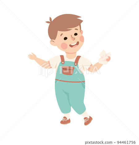 Little Boy with Crumpled Paper Collecting Garbage Vector Illustration 94461756