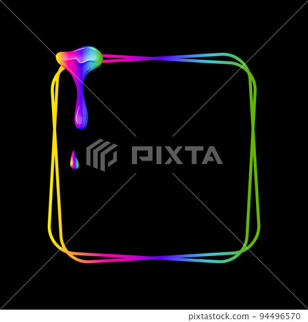 Square frame with a flowing rainbow slime. Dripping toxic viscous liquid. Vector cartoon illustration.  94496570