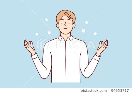 Happy man with mudra hands meditate  94653717