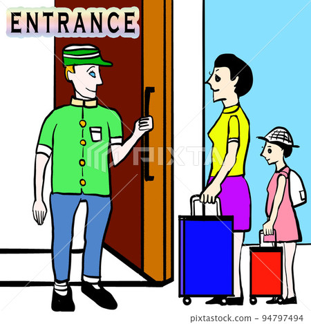 Illustration of overseas travel Hotel entrance Bellboy 94797494