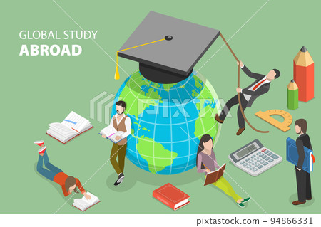 3D Isometric Flat Vector Conceptual Illustration of Global Study Abroad 94866331