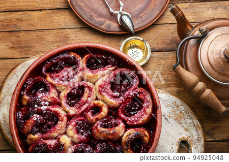 Curd pie with cherries, seasonal tart 94925048