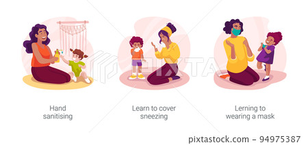 Personal hygiene skills in early education isolated cartoon vector illustration set 94975387