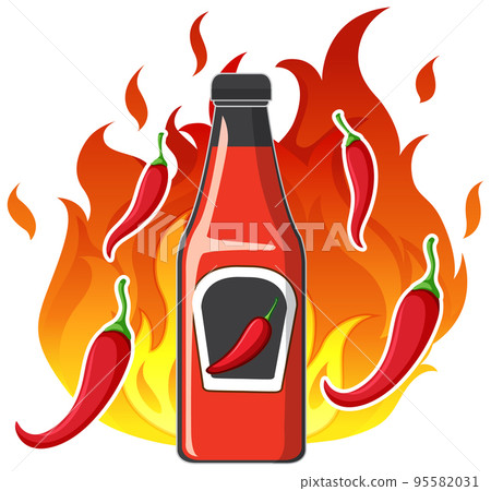 Chili sauce bottle with fire 95582031