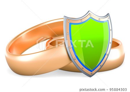 Wedding rings with shield, 3D rendering 95884303