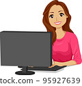 Teen Girl Hispanic Student Computer Illustration 95927639