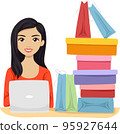 Girl South East Asian Online Shopping Illustration 95927644